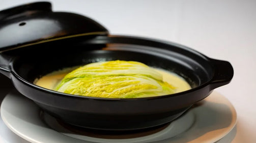 Poached cabbage in chicken broth